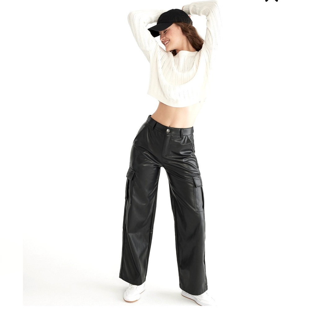 High-Rise Faux Leather Cargo Pants